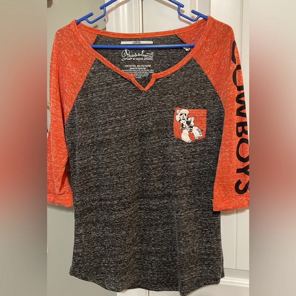 Oklahoma State Cowboys Raglan Tee with Pocket.